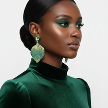 Load image into Gallery viewer, Drop Green Rhinestone Encrusted Leaf Earrings
