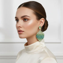 Load image into Gallery viewer, Drop Green Rhinestone Encrusted Leaf Earrings
