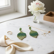 Load image into Gallery viewer, Drop Green Rhinestone Encrusted Leaf Earrings
