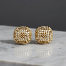 Load image into Gallery viewer, Stud Square Dome Gold Basket Weave Earrings
