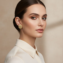 Load image into Gallery viewer, Stud Square Dome Gold Basket Weave Earrings
