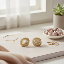 Load image into Gallery viewer, Stud Square Dome Gold Basket Weave Earrings
