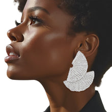 Load image into Gallery viewer, Stud 1920s Silver Ruffle Fan Rhinestone Earrings
