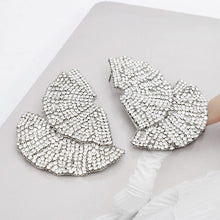 Load image into Gallery viewer, Stud 1920s Silver Ruffle Fan Rhinestone Earrings
