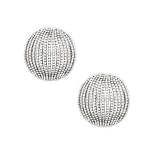 Load image into Gallery viewer, Stud Domed Silver Striped Shimmer Polished Earrings
