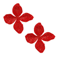 Load image into Gallery viewer, Stud Brilliant Red Dimensional Flower Earrings
