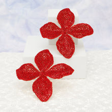 Load image into Gallery viewer, Stud Brilliant Red Dimensional Flower Earrings
