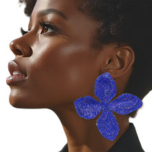 Load image into Gallery viewer, Stud Brilliant Blue Dimensional Flower Earrings
