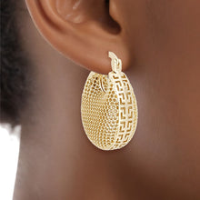 Load image into Gallery viewer, Hoop Gold Brass Lattice Greek Key Oval Earrings
