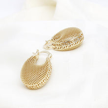 Load image into Gallery viewer, Hoop Gold Brass Lattice Greek Key Oval Earrings

