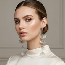 Load image into Gallery viewer, Long Dangle Silver Die Cut Metal Flower Earrings
