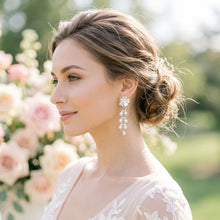 Load image into Gallery viewer, Dangle Silver Floral White Pearl Cascade Earrings
