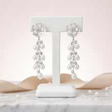 Load image into Gallery viewer, Dangle Silver Floral White Pearl Cascade Earrings
