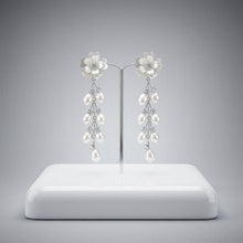 Load image into Gallery viewer, Dangle Silver Floral White Pearl Cascade Earrings
