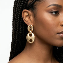 Load image into Gallery viewer, Dangle Matte Gold Puffy Anchor Link Earrings
