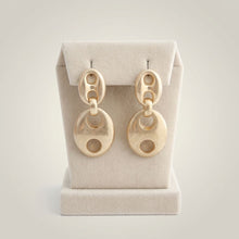 Load image into Gallery viewer, Dangle Matte Gold Puffy Anchor Link Earrings
