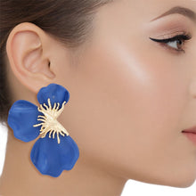 Load image into Gallery viewer, Studs Blue Tropical Bloom Triple Petal Earrings
