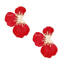 Load image into Gallery viewer, Studs Red Tropical Bloom Triple Petal Earrings
