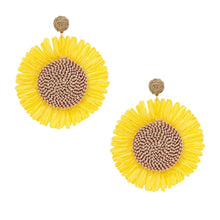 Load image into Gallery viewer, Drop XL Playful Yellow Raffia Sunflower Earrings
