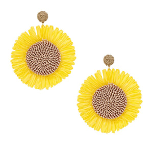 Drop XL Playful Yellow Raffia Sunflower Earrings