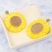 Load image into Gallery viewer, Drop XL Playful Yellow Raffia Sunflower Earrings
