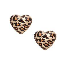 Load image into Gallery viewer, Stud Gold Leopard Fierce Domed Heart Earrings
