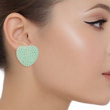 Load image into Gallery viewer, Stud Pastel Mint Domed Heart Dazzling Earrings
