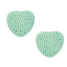 Load image into Gallery viewer, Stud Pastel Mint Domed Heart Dazzling Earrings
