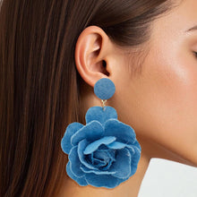 Load image into Gallery viewer, Drop Blue Denim Dimensional Flower Earrings Women
