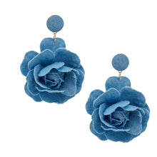 Load image into Gallery viewer, Drop Blue Denim Dimensional Flower Earrings Women
