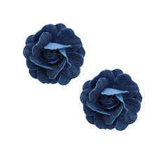 Load image into Gallery viewer, Stud Dark Blue Denim Large 3D Flower Earrings

