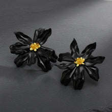 Load image into Gallery viewer, Stud Black Flower Oversized Wavy Petal Earrings
