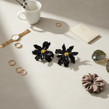 Load image into Gallery viewer, Stud Black Flower Oversized Wavy Petal Earrings
