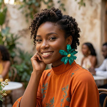 Load image into Gallery viewer, Stud Green Flower Oversized Wavy Petal Earrings
