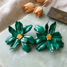 Load image into Gallery viewer, Stud Green Flower Oversized Wavy Petal Earrings
