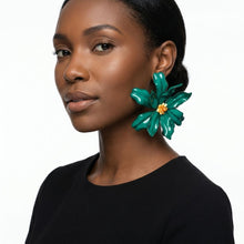 Load image into Gallery viewer, Stud Green Flower Oversized Wavy Petal Earrings
