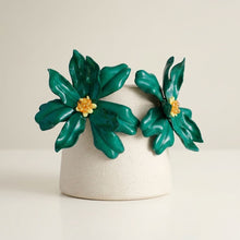 Load image into Gallery viewer, Stud Green Flower Oversized Wavy Petal Earrings
