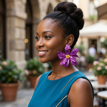 Load image into Gallery viewer, Stud Purple Flower Oversized Wavy Petal Earrings
