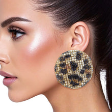 Load image into Gallery viewer, Stud Leopard Mosaic Rhinestone Disc Earrings
