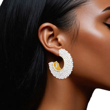 Load image into Gallery viewer, Hoop Pearl Pave Rhinestone Embellished Earrings
