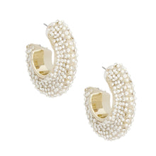 Load image into Gallery viewer, Hoop Pearl Pave Rhinestone Embellished Earrings
