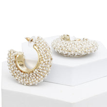Load image into Gallery viewer, Hoop Pearl Pave Rhinestone Embellished Earrings
