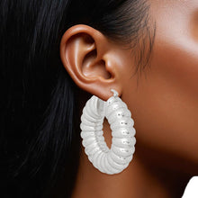 Load image into Gallery viewer, Hoop Silver Chunky Bubble Ribbed Heavy Earrings
