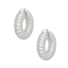 Load image into Gallery viewer, Hoop Silver Chunky Bubble Ribbed Heavy Earrings
