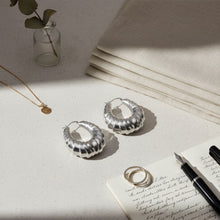 Load image into Gallery viewer, Hoop Silver Metal Croissant Teardrop Earrings
