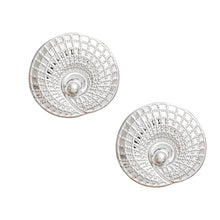 Load image into Gallery viewer, Stud Seashell Swirl Large Silver Metal Earrings
