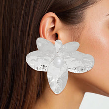 Load image into Gallery viewer, Stud Large Sculpted Petal Silver Flower Earrings

