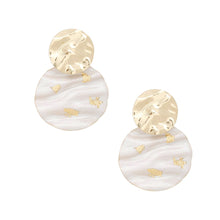 Load image into Gallery viewer, Drop Wavy Gold Cream Painted Disc Design Earrings
