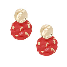 Load image into Gallery viewer, Drop Wavy Gold Red Painted Disc Design Earrings
