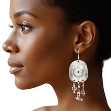 Load image into Gallery viewer, Fish Hook Silver Cowgirl Hat Western Earrings
